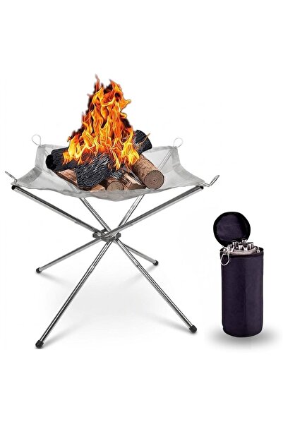Çetiner Group® Katlanabilir ve Taşınabilir Kamp Ateşi Çukuru – Paslanmaz Çelik Örgü Tasarımlı Kamp Ateşliği ve Barbekü Standı