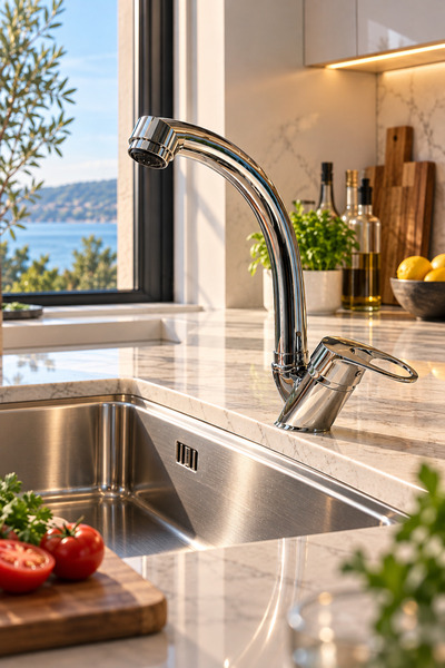 CEKO ARMATÜR Mix Chrome Swan Sink Faucet with Swivel Spout, Hot and Cold Dual Water Inlet Kitchen Faucet