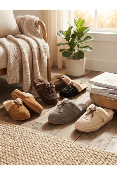 SWORD Women's Suede Moccasin House Slippers |   Plush Fur Slippers |   Tassel Detailed Lightweight Soft Non-Slip Sole