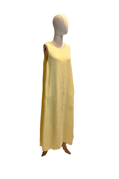 Lino Women's Natural Linen Sleeveless Dress & Silk Blend Tassel Detailed Long Kimono Jacket Set