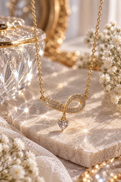 Sylvera Shop قلادة فاخرة من الفولاذ بتصميم قلب ملتوي مرصع بالأحجار (لون ذهبي)