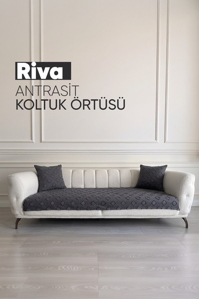 Riva Antrasit Kare Desenli Premium Pamuklu Koltuk Örtüsü (90x200)