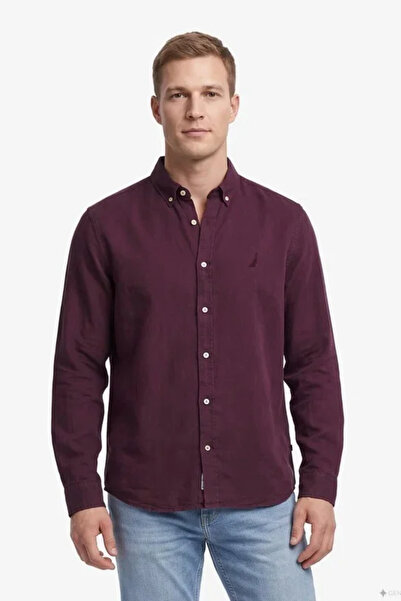 Nautica Men's Red Regular Fit Shirt