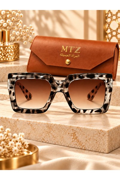 mtz نظارات شمسية نسائية كبيرة الحجم بتصميم مربع بنمط صدفة السلحفاة، عدسات متد...