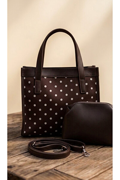 mantis Women's Brown Polka Dot Makeup Bag with Strap