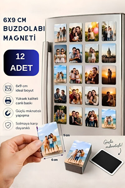 spldizayn Kişiye Özel 12 Adet Fotoğraf Baskılı Buzdolabı Magneti 6X9 CM