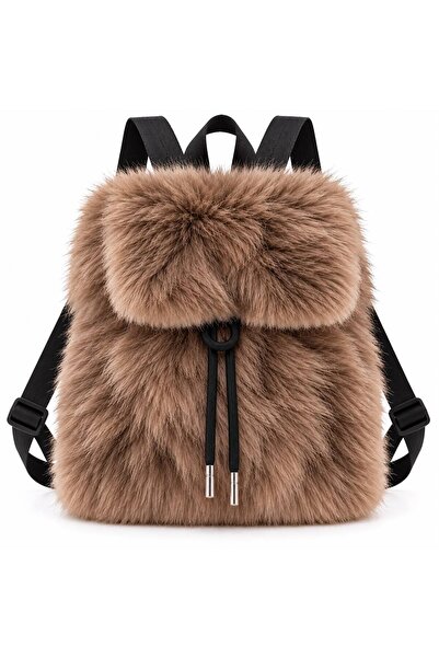 Store Peluş Kürklü Sırt Çantası Omuz Çantası Çocuk Yumuşak Tüylü Günlük Çanta