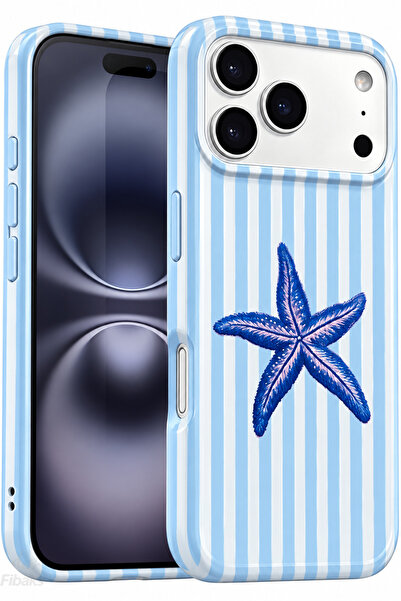 Fibaks iPhone 17 Pro / 18 Pro Kılıf Mavi Deniz Yıldızı Desenli Soft Touch Sil...