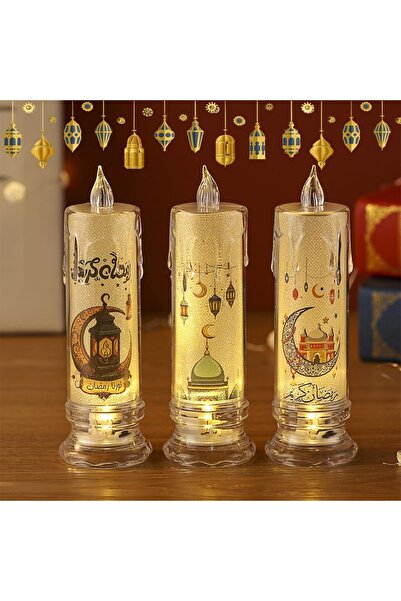 Generic 3 قطع من شموع عيد الأضحى بدون لهب، شموع LED، زينة رمضان، شموع بيضاء ب...