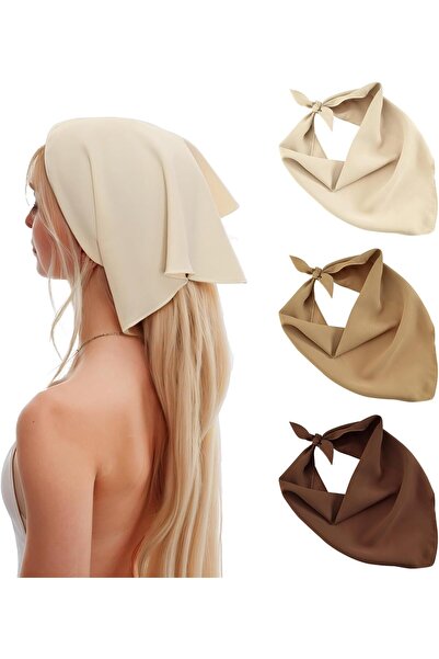 Generic 3 Pcs Satin Triangle Headscarf Set, Silk-Like Solid Color Hair Bandan...