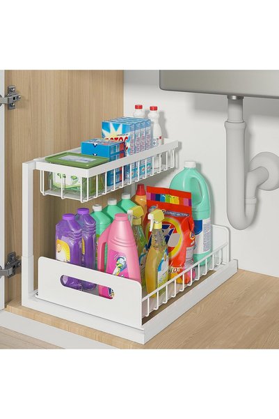 Generic منظم وحاوية تخزين تحت الحوض، عبوة من قطعتين، منظم خزانة قابل للسحب، ر...