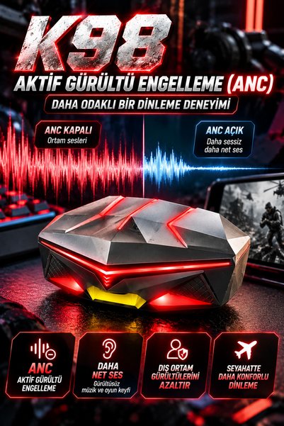 Deseja K98 Minimum Işıklı Metal Kasa Bluetooth Oyuncu Kulaklığı Kulak içi Kulaklık