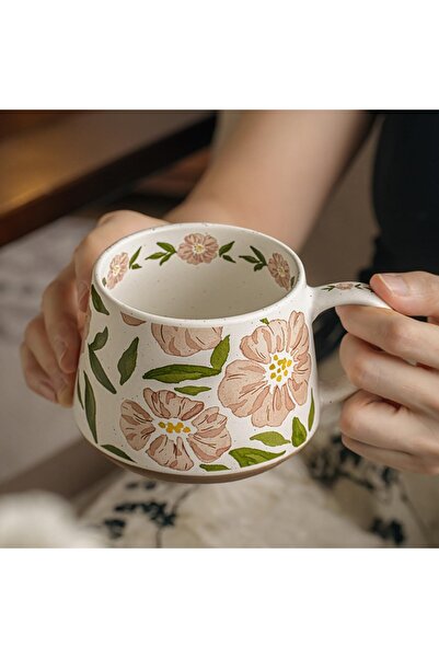 Generic Large Ceramic Coffee Mug with Handle, Retro Hand-Painted Cup for Coff...