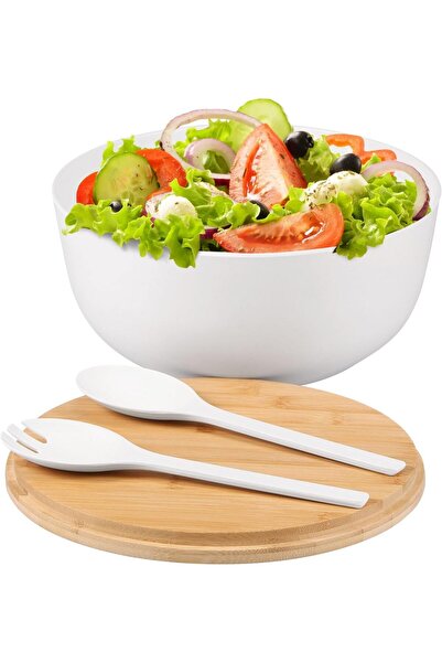 Generic وعاء سلطة من ألياف الخيزران، مع مجموعة أدوات التقديم، كبير الحجم 9.8 ...