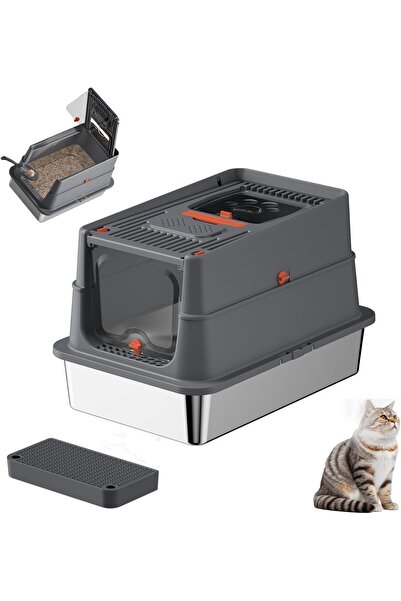 Generic Stainless Steel Cat Litter Box, Enclosed Cat Litter Box with Flip Lid...