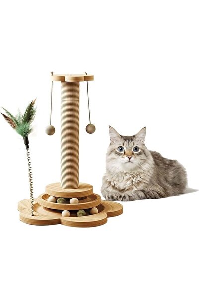 Generic Cat Scratching Post, 4 in 1 Wooden Cat Scratcher Toy, 50CM Tall Scrat...