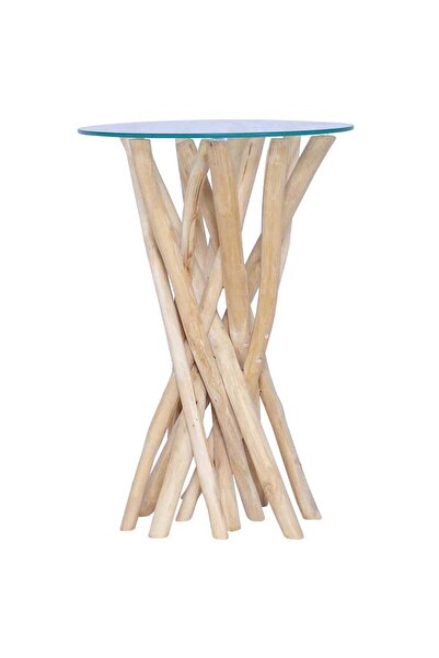 Syfax Masuta de cafea cu blat de sticla, 35x35x50 cm, lemn masiv tec