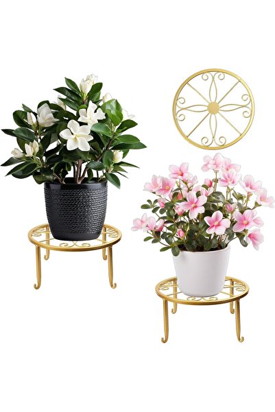 Generic Gold Potted Plant Stand 2 Pcs, Indoor Iron Flowerpot Holder Rustproof...