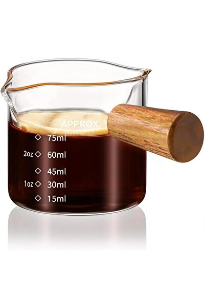 Generic أكواب إسبريسو بمقبض خشبي، كوب قياس زجاجي شفاف بمقياس مزدوج، فوهة على ...