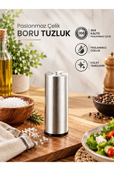 İkram Dünyası Pipe Salt and Pepper Shakers Stainless Steel, Cafe, Restaurant,...