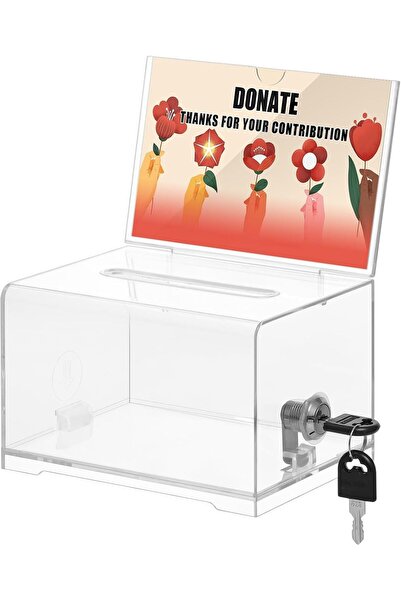 Generic صندوق تبرعات شفاف مع قفل، صندوق تصويت مع حامل لافتات، حاوية تخزين للا...