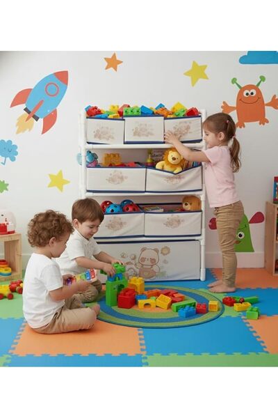 Bentifar Kids Toy Storage Organizer, 4-Tier Shelf with 8 Fabric Bins & XL Bot...