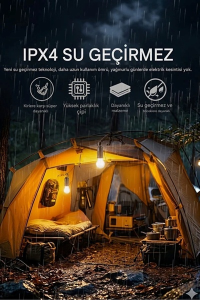 AYACO Taşınabilir Solar Kamp Lambası 10W USB-C Şarjlı Askılı LED Fener – Kırılmaz Gövde, Güçlü Aydınlatma