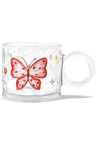 Generic Elegant 10oz Glass Coffee Mugs with Handle - Unique Butterfly & Flowe...