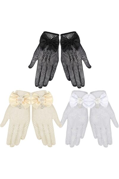 Generic 3 Pairs Girl Net Lace Gloves Tea Party Gloves Princess Gloves Bow Tie...