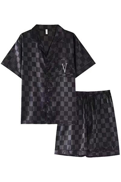 Generic Men’s Satin Pajama Set, Soft Silk Sleepwear with Button-Down Short Sl...