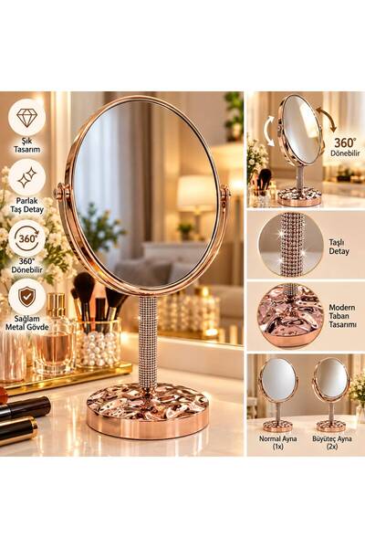 YAKUT prime Metal Oval Masaüstü Makyaj Aynası – Ayarlanabilir Taş Ayaklı Deko...