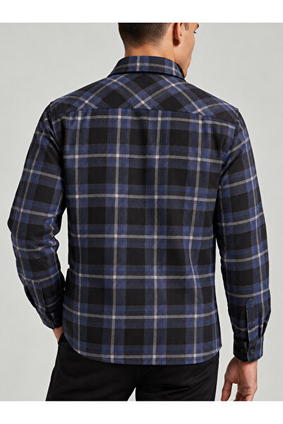 Etikmen Black Navy Blue Striped Slimfit Lumberjack Men's Shirt