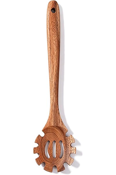 Generic Wooden Pasta Serving Spoon, Spaghetti Fork, Slotted Noodle Server, 26...