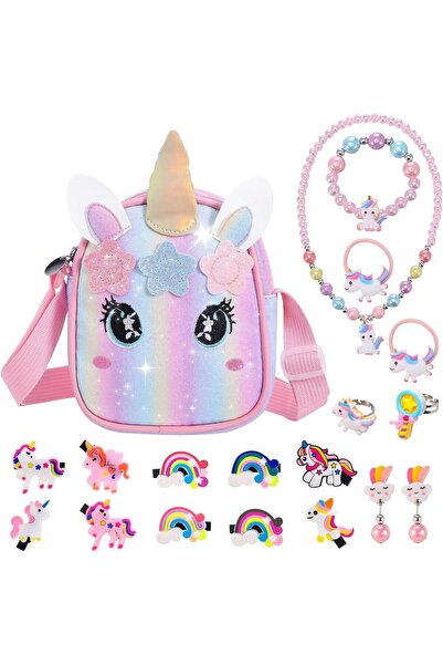 Generic Unicorn Gifts for Girls, Unicorn Crossbody Bag Purse with Kids Jewell...