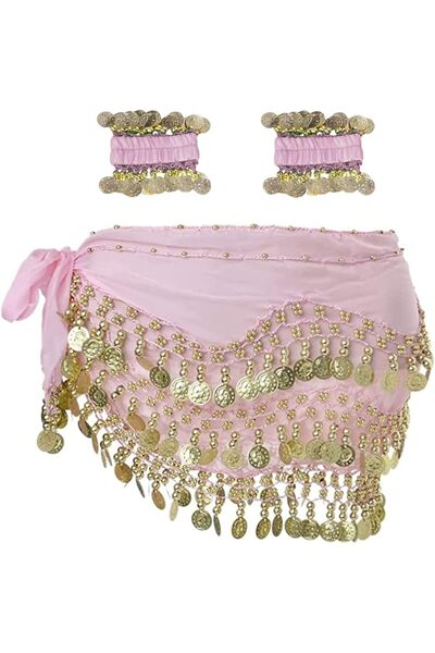 Generic Belly Dance Hip Scarf with Bracelets, 128 Coins Belly Dance Skirt Wra...