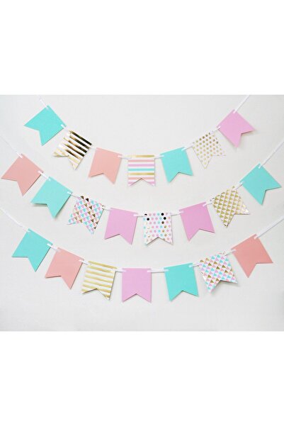 Generic Mini Pennant Banner, 12 Feet Size, Pastel/Gold
