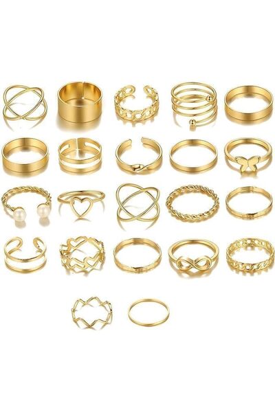 Generic Gold Ring Set, 22-Piece Adjustable Stacking Knuckle and Midi Rings fo...