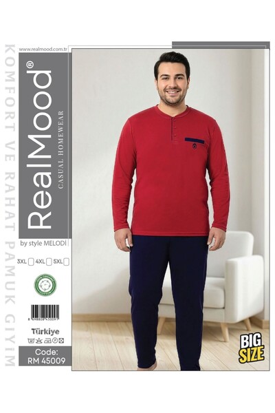 REN Men's red plus size pajama set, 100% cotton combed pajama set,