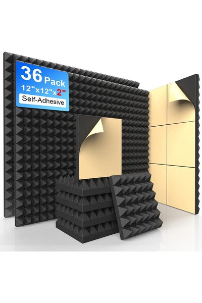 Generic 36 قطعة من ألواح العزل الصوتي الهرمية الشكل، مقاس 12×12×2 بوصة، باللو...