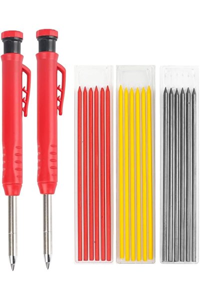Generic 2 Pieces Solid Carpenter Pencil, with 18 Refill Red Yellow Black, Dee...