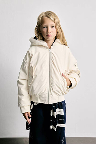 DeFacto Double-Sided Plush Ecru Girls' Coat C5339A8/Er99