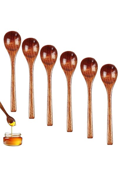 Generic ملاعق عسل، 6 قطع ملاعق عسل، ملاعق خشبية صغيرة طبيعية، للشوكولاتة السا...