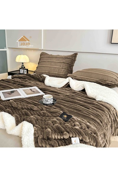 JOJO HOME Cocolino Blanket with Fur and Zipper, 200 x 230 cm + 2 Pillow