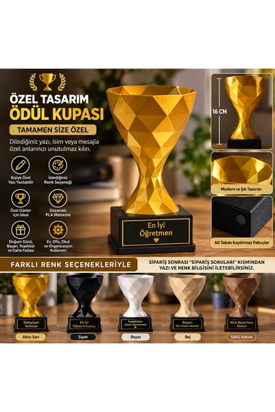 Print Zone Kişiye Özel İsim Yazılı 16 cm Ödül Kupası ve Özelleştirilebilir Pl...