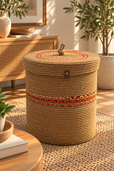 MaVaux Zelira Jute Basket with Lid 40X36– Authentic Colored Weave - Handmade ...