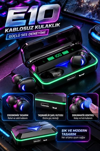 Deseja Android İos Uyumlu Oyuncu Kulaklığı PowerBank Özellikli Kulakiçi Kablosuz Bluetooth Kulaklık E10