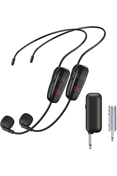 Generic نظام ميكروفون لاسلكي UHF، سماعة رأس مزدوجة بمدى 165 قدمًا، مثالي لمكب...