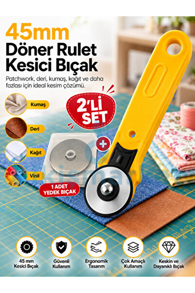 dm dikişmarket Deri Kağıt Kumaş Rulet Kesici Ve Yedek Bıçağı Kesim Seti 45mm