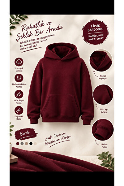 Nirvana Butik Kapüşonlu Sweatshirt Normal Kalıp Ünisex Kadın Erkek 2-İplik Şa...