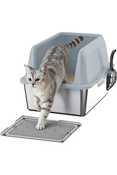 Generic Stainless Steel Cat Litter Box with Litter Scoop (Dark Grey)